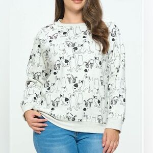 L.A. soul cute dancing cat print sweatshirt size M - L grey and black